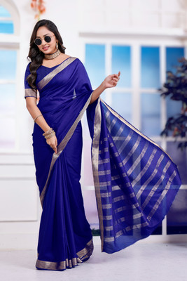 jeravi Self Design Bollywood Pure Silk Saree(Dark Blue)