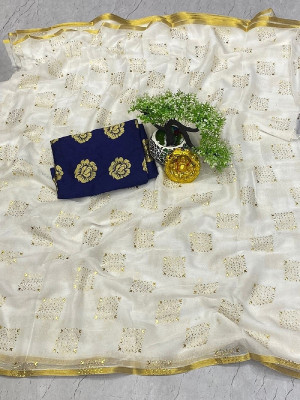 Desi Style Embellished Daily Wear Net, Chiffon Saree(Pack of 2, White)
