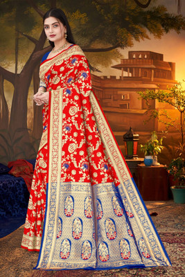 Falessa Woven Banarasi Art Silk Saree(Red)