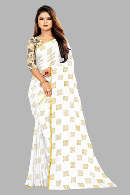 RHEY Printed Bollywood Chiffon Saree(White)