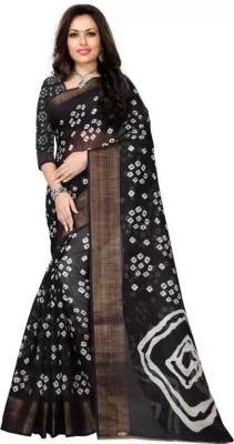 Vragi Self Design Bandhani Cotton Blend Saree(Black)