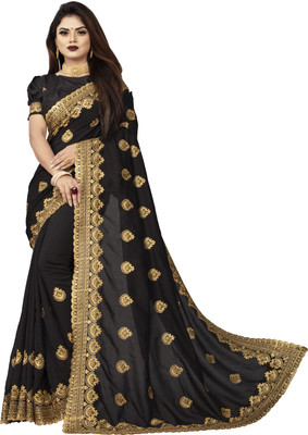 b bella creation Embroidered Bollywood Georgette Saree(Black)