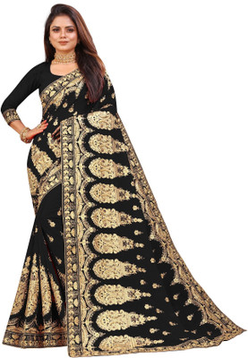 b bella creation Self Design, Embroidered Bollywood Georgette Saree(Black)
