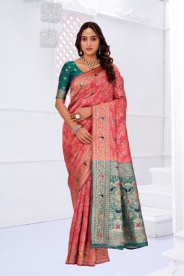 Saadhvi Woven Banarasi Pure Silk Saree(Pink)
