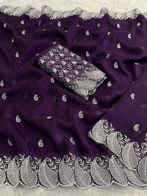SHIV FASHION Solid/Plain Bollywood Chiffon Saree(Purple)
