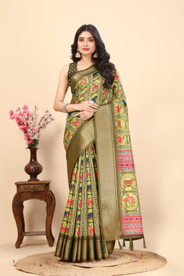 AA ONE ENTERPRISE Printed Bollywood Cotton Silk Saree(Green)
