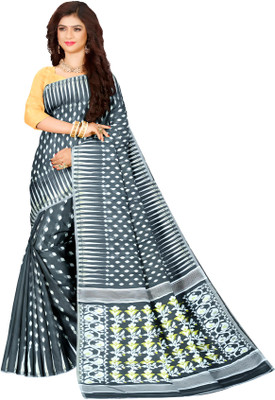 HARE KRISHNA ENTERPRISE Printed Handloom Cotton Silk Saree(Grey)