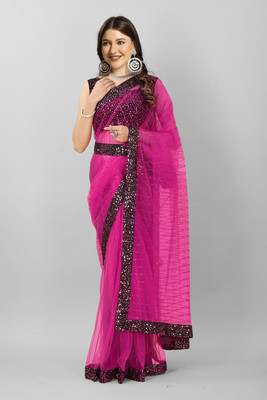 FASHION EMPIREE Embellished Bollywood Net Saree(Pink)