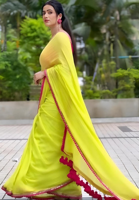 katariya Self Design Bollywood Cotton Silk Saree(Yellow)