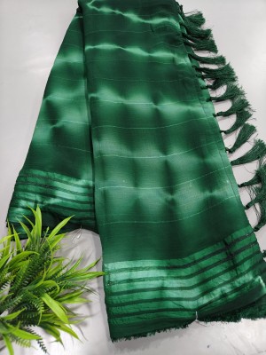 HouseOfCommon Dyed, Striped Bollywood Georgette Saree(Green)