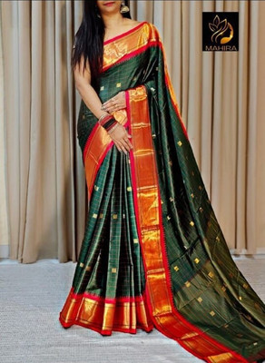 Keronics Printed Banarasi Cotton Blend Saree(Green)