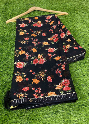 MAHADEV NX Floral Print Bollywood Georgette Saree(Black)