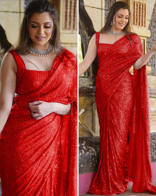 AnjaniTextiles Embroidered, Embellished Bollywood Georgette Saree(Red)