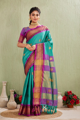 Julee Woven Chanderi Cotton Silk Saree(Light Blue)
