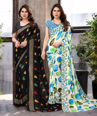AMBUJAINTERNATIONAL Printed Bollywood Georgette Saree(Pack of 2, Multicolor)