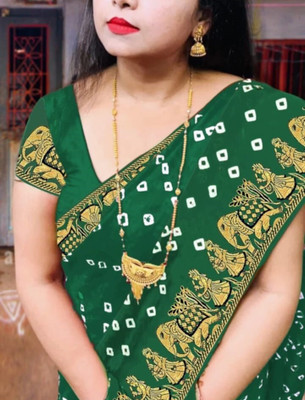 SkyCraftX Self Design, Animal Print Bollywood Crepe, Silk Blend Saree(Dark Green)