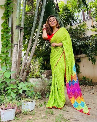 Saadhvi Printed Bandhani Crepe Saree(Green)