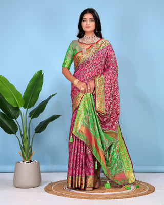 jayant creation Printed Banarasi Silk Blend, Jacquard Saree(Pink, Green)