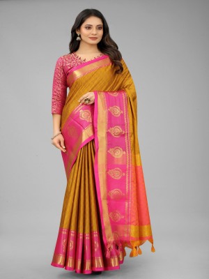 Julee Self Design Banarasi Cotton Silk Saree(Pink)