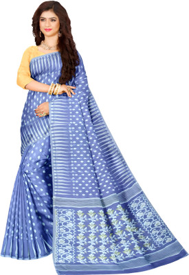 HARE KRISHNA ENTERPRISE Printed Handloom Cotton Silk Saree(Blue)