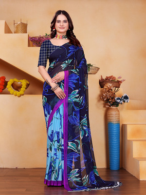 Kanooda Prints Printed Bollywood Georgette Saree(Blue)