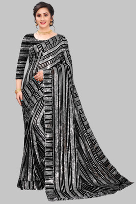 A To Z Cart Embroidered Bollywood Georgette Saree(Black, Silver)