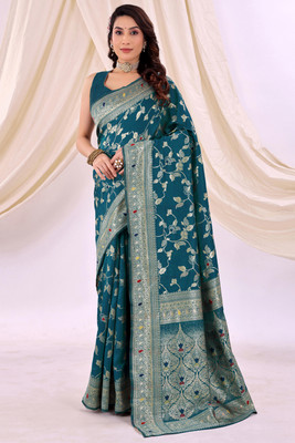Saadhvi Woven Kanjivaram Art Silk Saree(Blue)