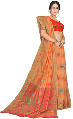 Pemal Designer Embellished Bollywood Organza Saree(Multicolor)