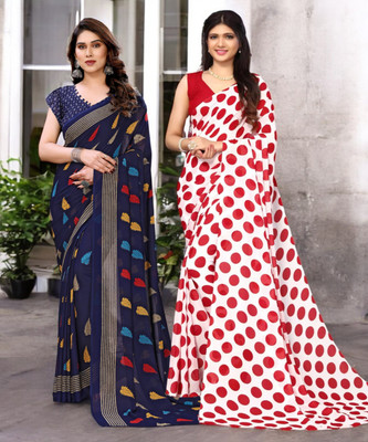 NIRMOHIFASHION Printed Bollywood Georgette Saree(Pack of 2, Multicolor)