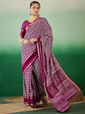 HouseOfCommon Printed Bollywood Art Silk, Silk Blend Saree(Purple)