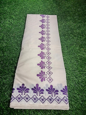 Kuthampully Printed Daily Wear Pure Cotton Saree(White)