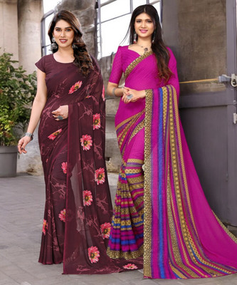 HouseOfCommon Printed Bollywood Georgette Saree(Pack of 2, Multicolor)