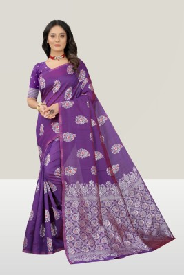 NENCY FASHION Woven Banarasi Jacquard Saree(Purple)