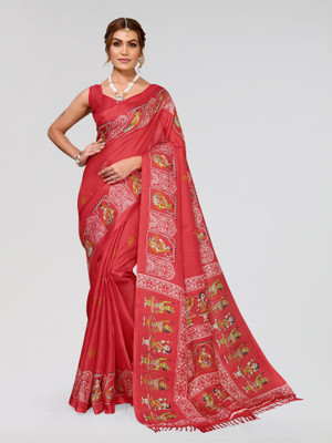 ANIRAV Printed Bollywood Art Silk Saree(Red)