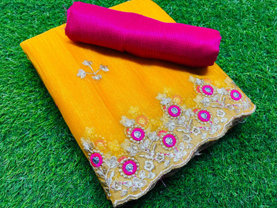 Celeb Styles Embroidered Bollywood Net Saree(Yellow)