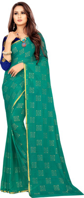 RHEY Printed Bollywood Chiffon Saree(Dark Green)