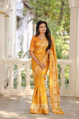 Vomanz Styles Animal Print Chanderi Chanderi Saree(Yellow)