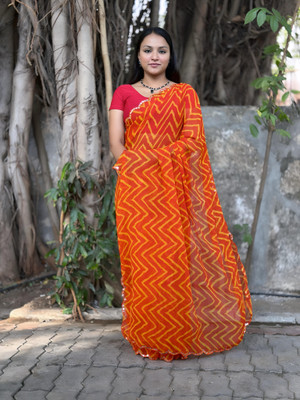 sarikafab Self Design Bollywood Georgette Saree(Orange, Yellow)