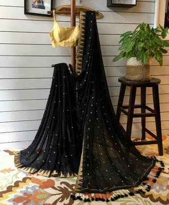GHOSH TEXTILE Woven Tant Pure Cotton Saree(Black)