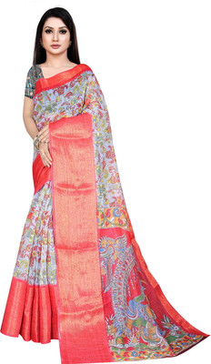 Pemal Designer Digital Print Bollywood Cotton Linen Saree(Yellow)
