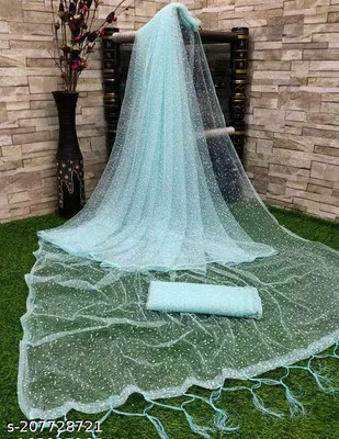 KRIVITY Self Design Bollywood Net Saree(Light Blue)