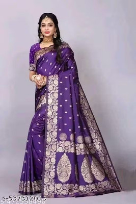 YASHIKA Woven Banarasi Cotton Silk, Jacquard Saree(Purple)