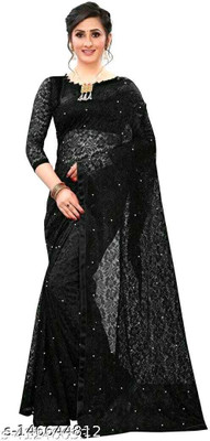 Suali Printed Bollywood Net Saree(Black)
