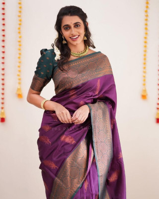VISVASTA Self Design Kanjivaram Jacquard, Art Silk Saree(Purple)