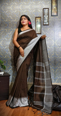 HouseOfCommon Temple Border, Solid/Plain Handloom Cotton Silk Saree(Multicolor)