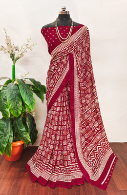 Kanooda Prints Printed Bandhani Georgette Saree(Maroon)