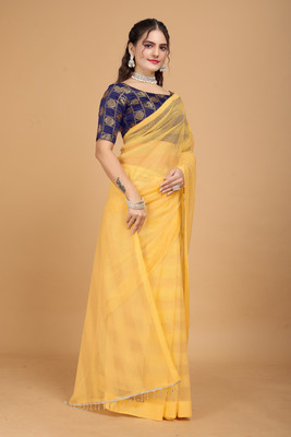 TEZMARK Embroidered Bollywood Net Saree(Mustard)