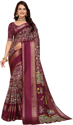 Kanooda Prints Printed Bollywood Tussar Silk Saree(Multicolor)