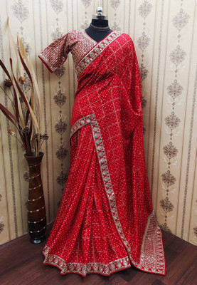 Piton Enterprise Embroidered Bollywood Georgette Saree(Red)