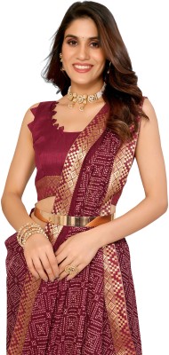 Priyashi Geometric Print Daily Wear Georgette, Lace Saree(Maroon)